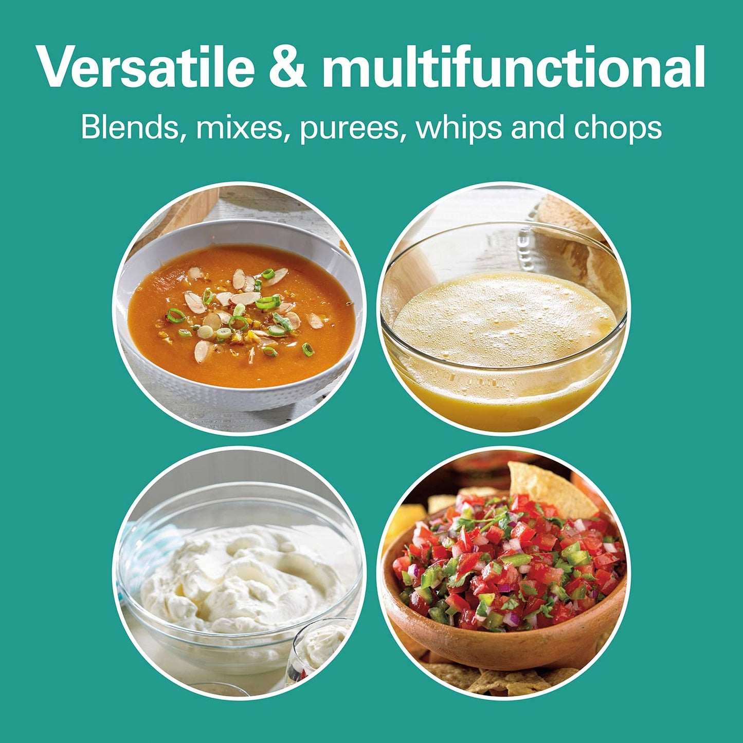 2 Speed Hand Blender with Whisk and Chopping bowl, Silver