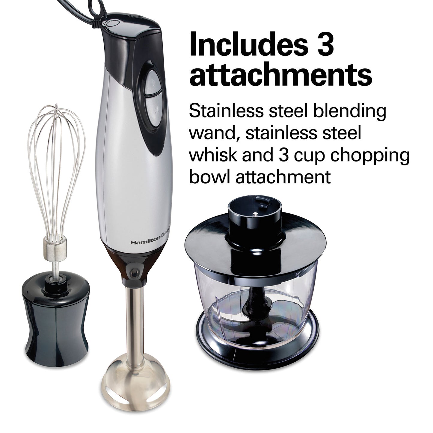 2 Speed Hand Blender with Whisk and Chopping bowl, Silver